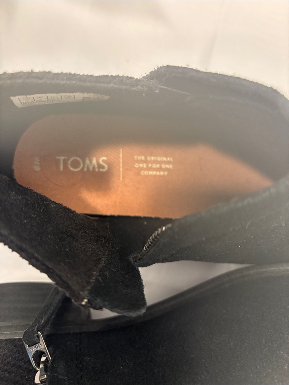 Toms Black Suede-Look Ankle Booties with Brown Knit Panel - Picture 3 of 7